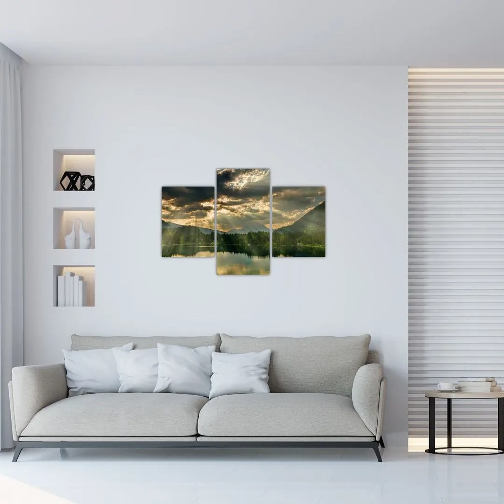 Tablou cu lac și soarele translucid (90x60 cm)