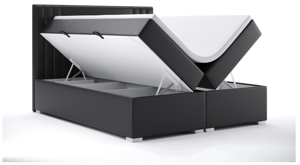 Pat matrimonial Boxspring 140 cm Morcano (Negru piele ecologică) (cu sp. depozitare). 1044271
