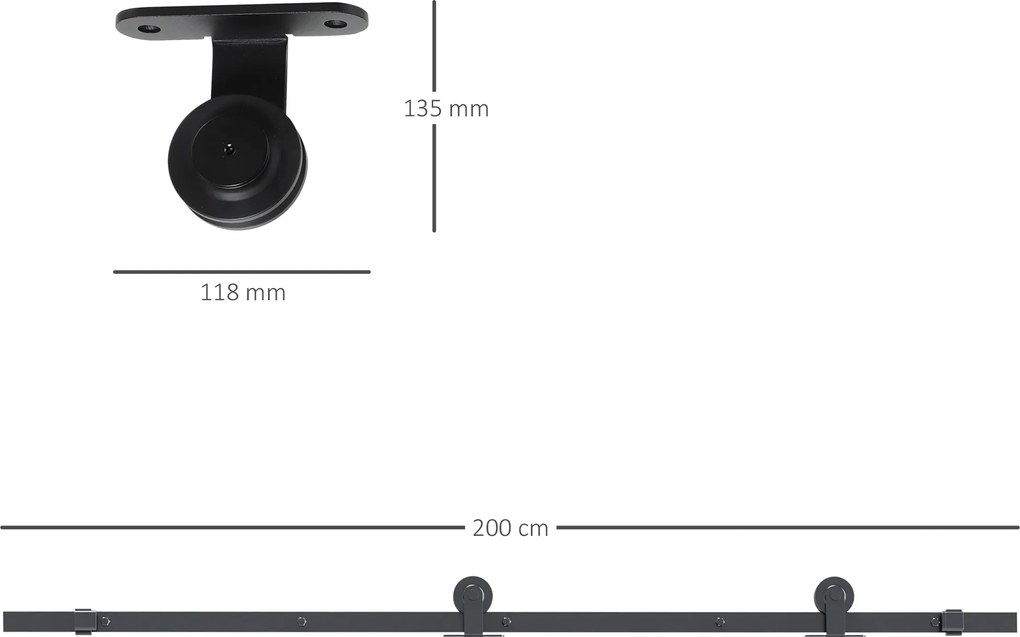 HOMCOM Set feronerie ușă culisantă, oțel carbon, suport 100 kg, pentru uși lemn 3.5-4.5 cm | Aosom Romania