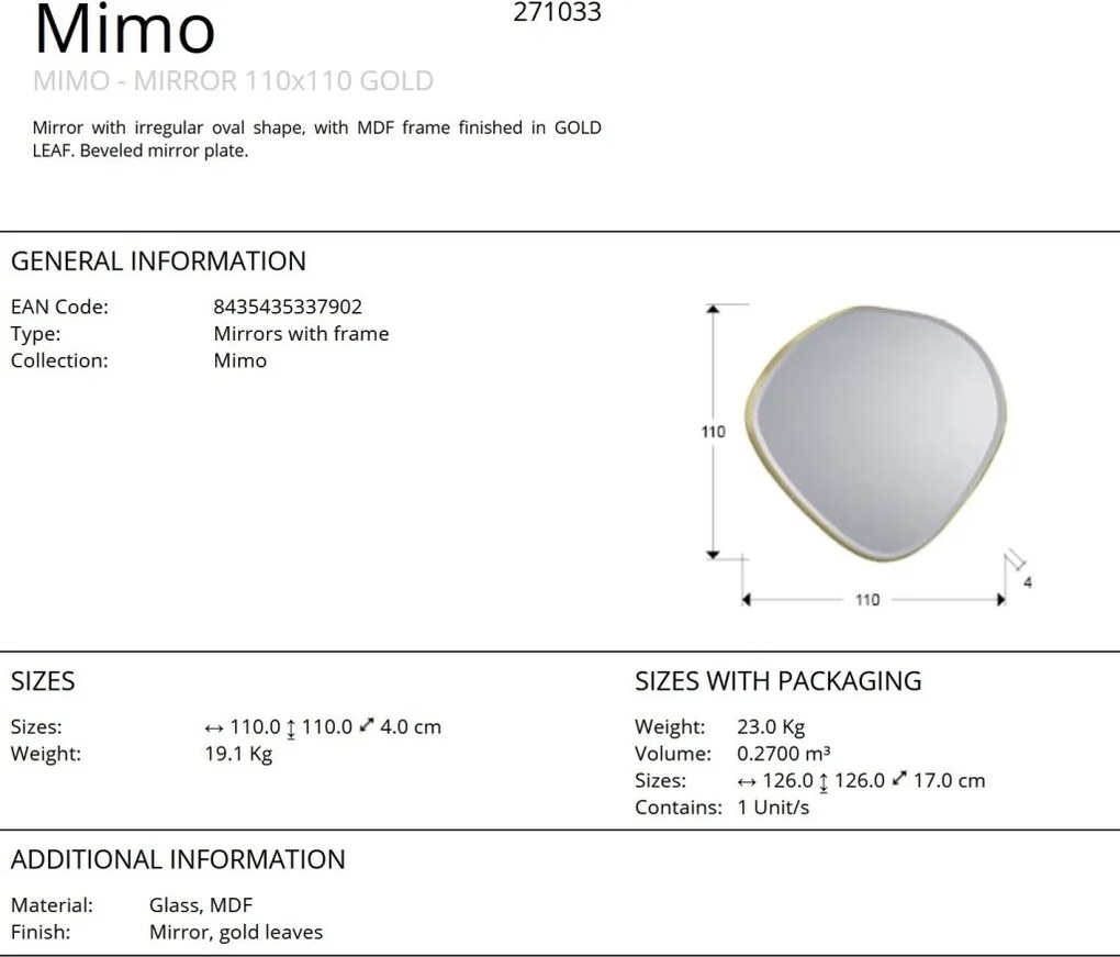Oglinda decorativa ovala 110x110cm Mimo, aurie