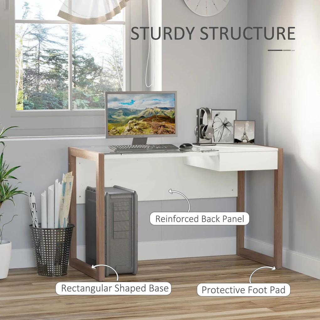 HOMCOM Masă de Birou Elegantă din Lemn și Sticlă Temperată, Design Modern cu Sertar, pentru Acasă sau Birou, 120x60x75cm | Aosom Romania