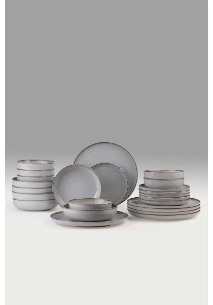Set de veselă, 24 piese, gri, porțelan
