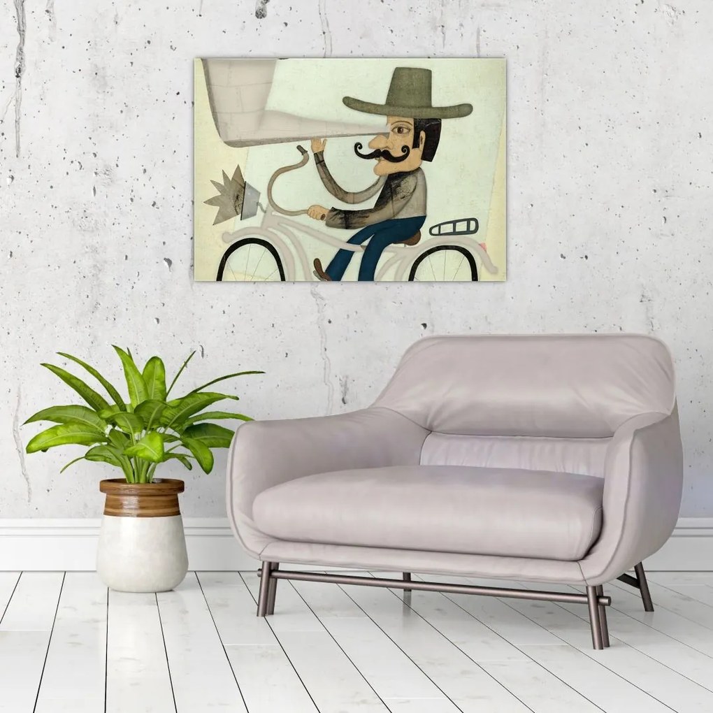 Tablou pe sticlă - Astronom pe bicicletă (70x50 cm)