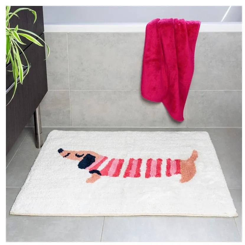 Covoraș de baie roșu/alb 52,5x83 cm Sausage Dog – Rex London