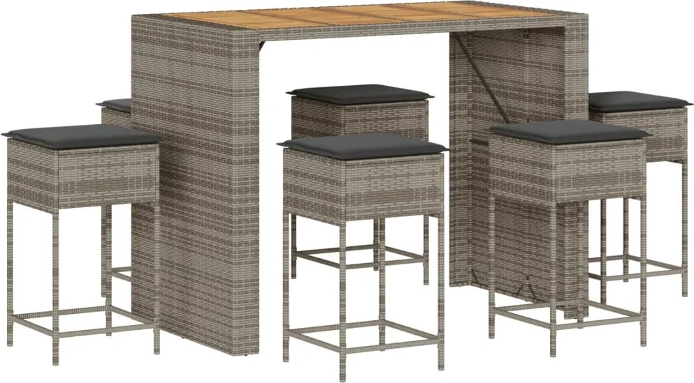 vidaXL Set mobilier bar de grădină cu perne, 7 piese, gri, poliratan