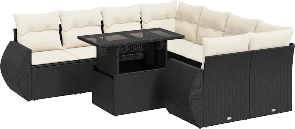 vidaXL Set mobilier de grădină cu perne, 9 piese, negru, poliratan