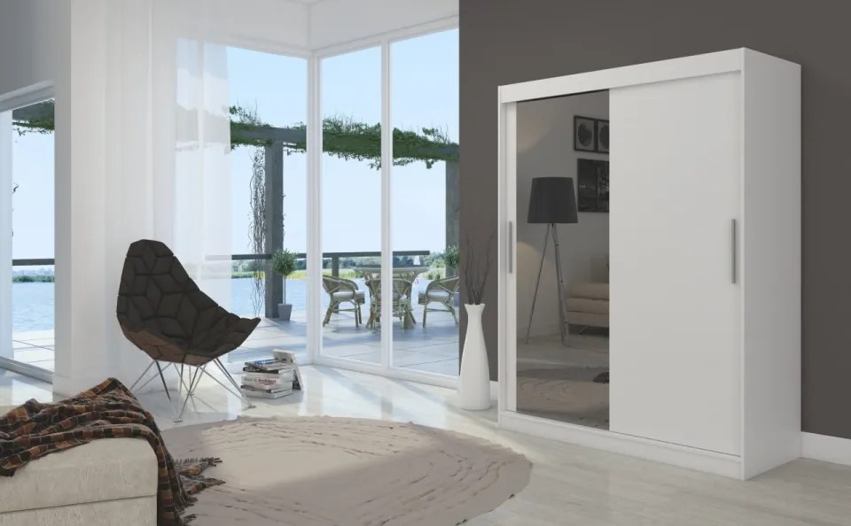 Dulap cu usi glisante si oglinda 150x200 cm, Bianco, ADRK Furniture (Culoare: Ciocolata)
