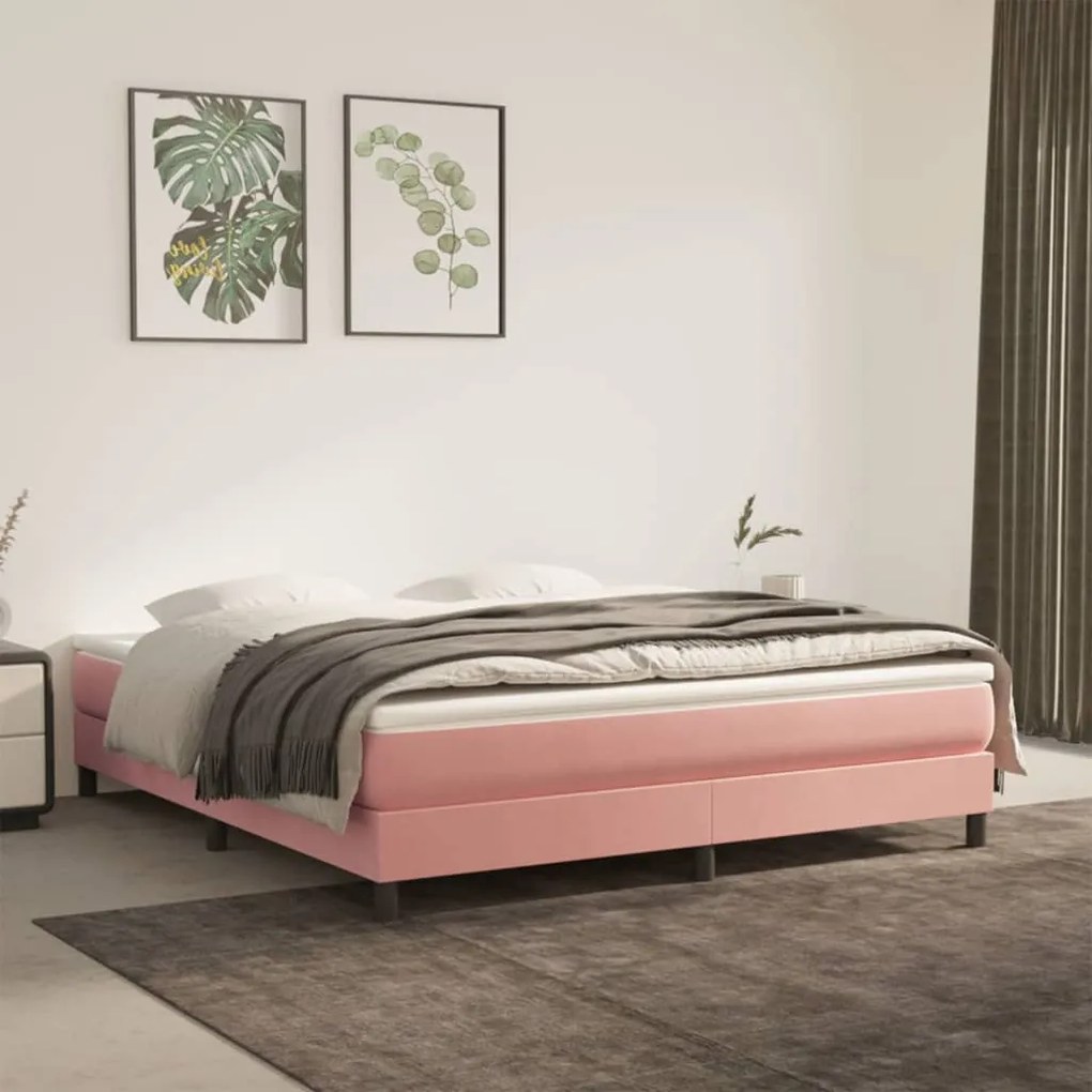 vidaXL Pat box spring cu saltea, roz, 180x200 cm, catifea
