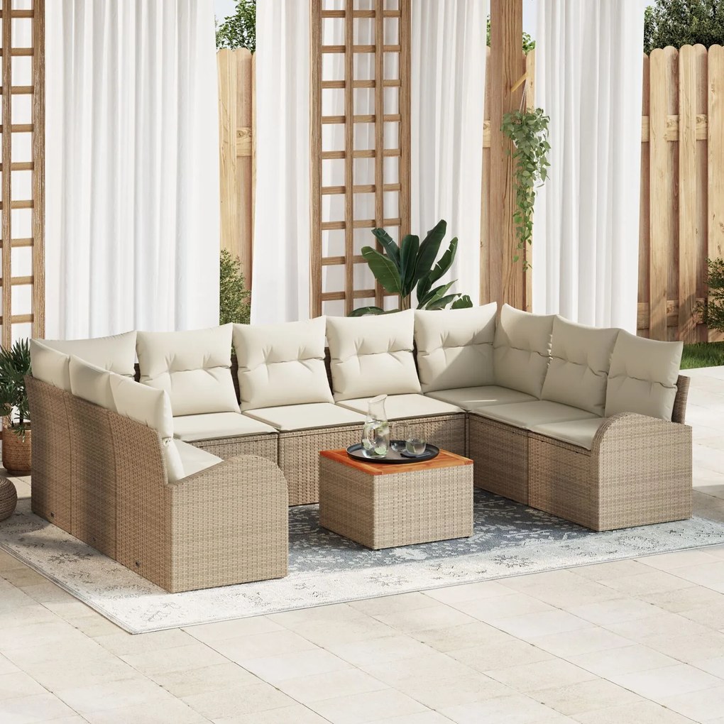 vidaXL Set de canapele pentru grădină cu pernă 10 pcs Bej Rattan poli