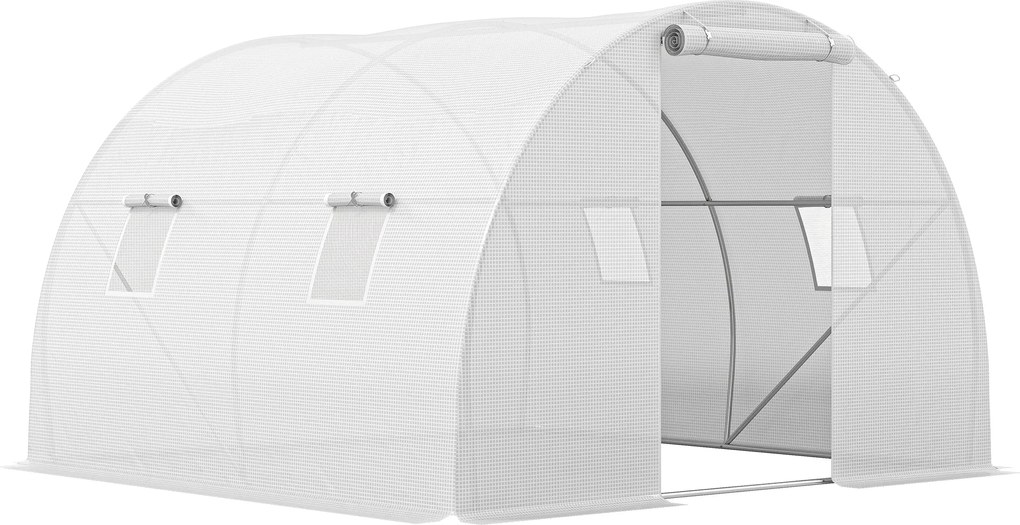 Outsunny Seră de grădină tunel 9 m² 4 ferestre, ușă rulou cu fermoar cadru oțel galvanizat, prelată PE 3 x 3 x 2 m alb | Aosom Romania