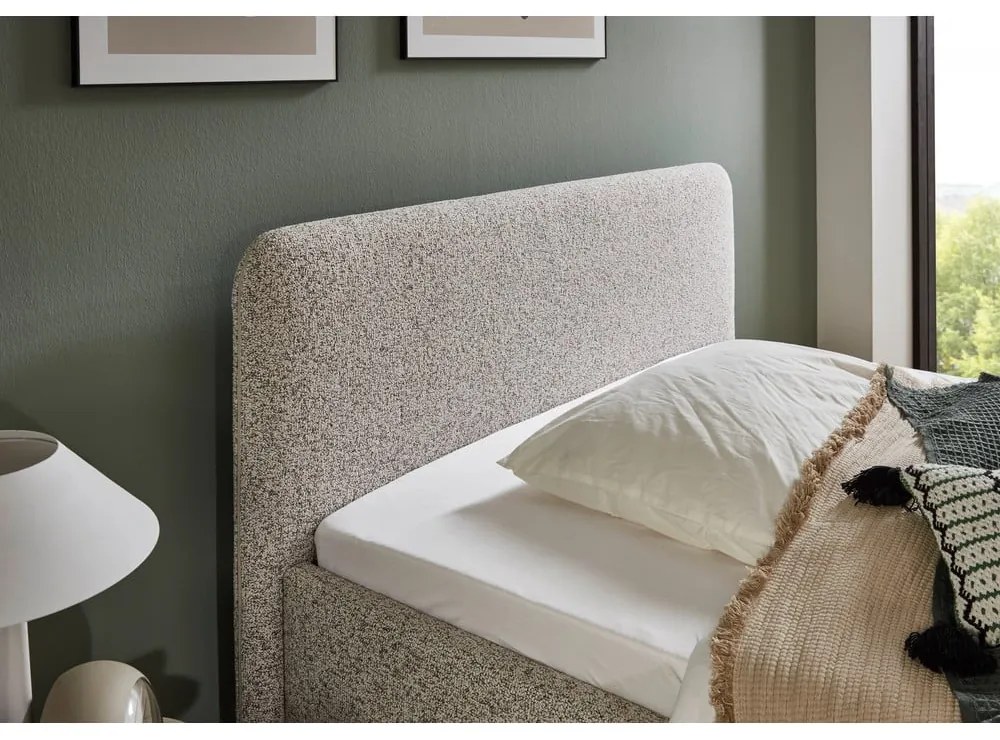 Pat matrimonial bej tapițat cu spațiu de depozitare cu somieră 160x200 cm Primo – Meise Möbel