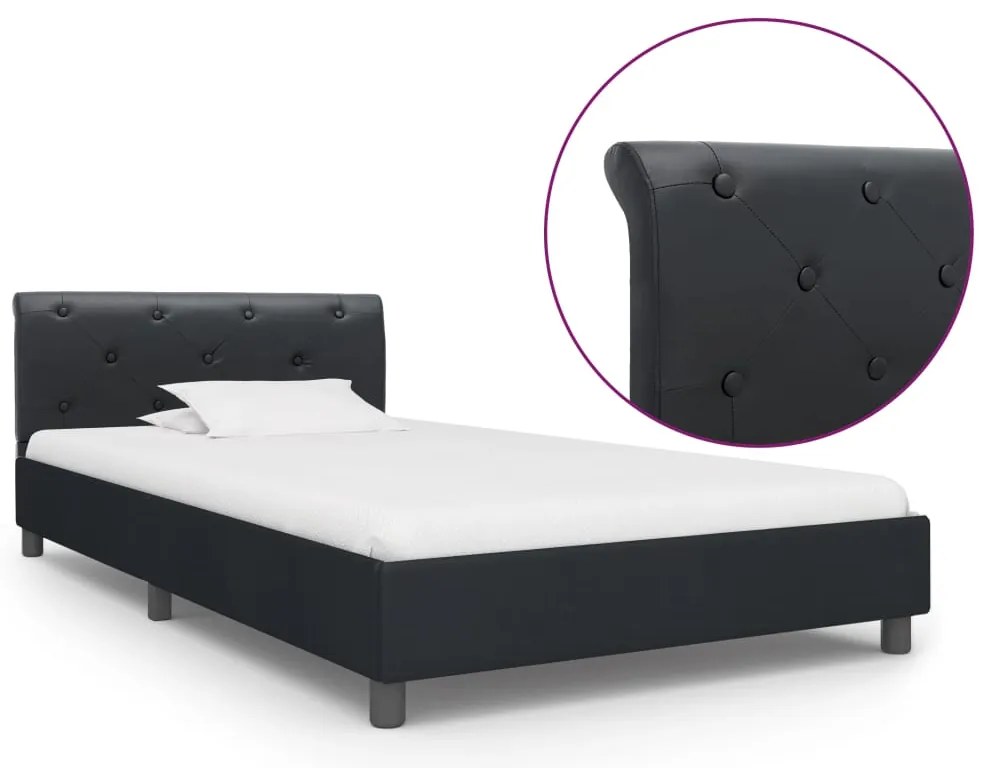 vidaXL Cadru de pat, negru, 100 x 200 cm, piele ecologică
