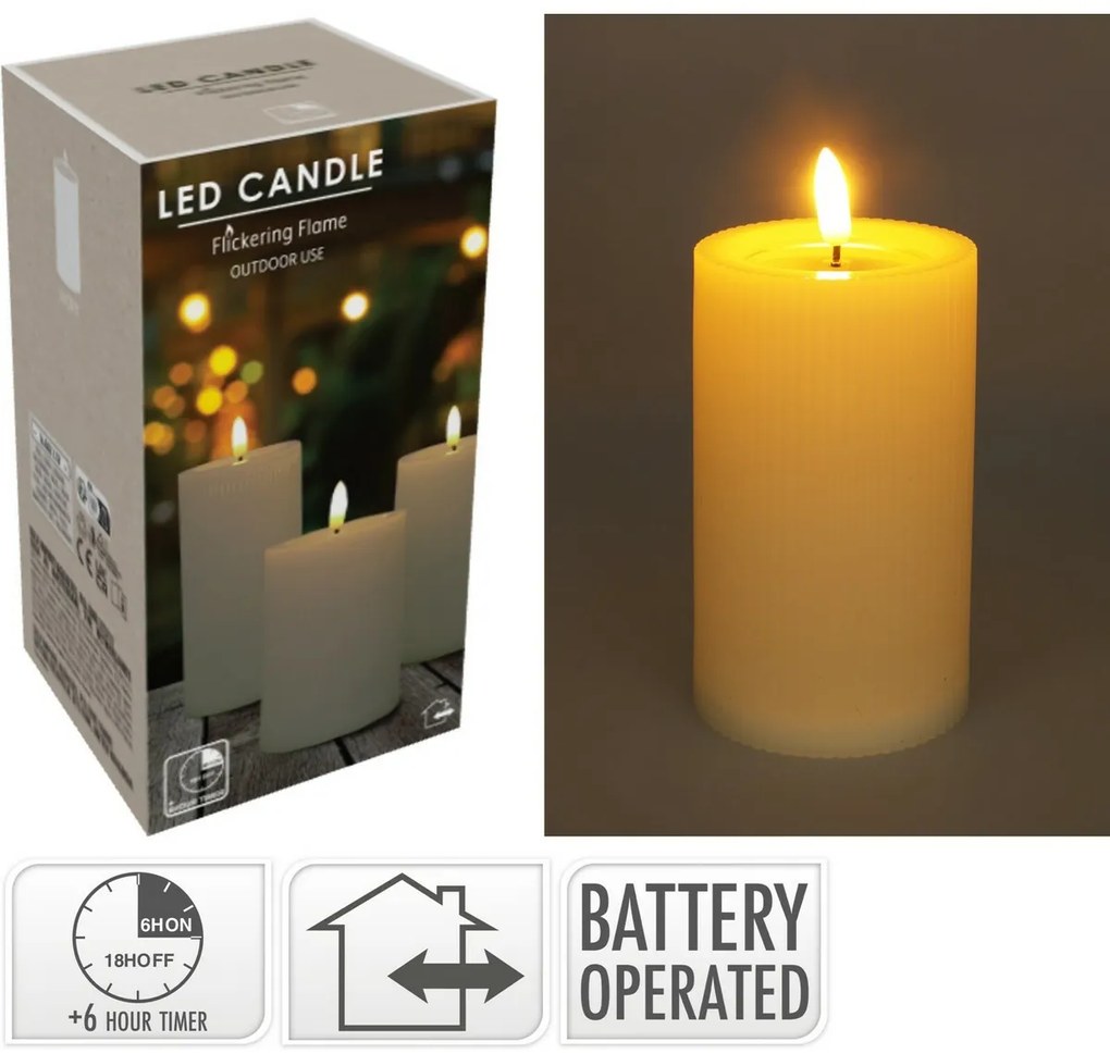 Lumânare LED pentru exterior 7,5 x 12,5 cm, bej,cu baterii
