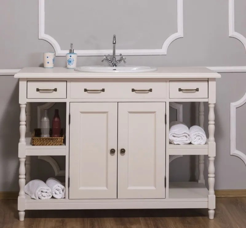 Masca pentru 1 lavoar, din lemn de brad, cu 2 usi si 3 sertare, Pasy PS545 Vopsit, l128xA54xH91 cm