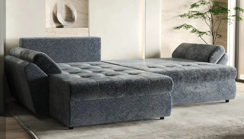 Colțar extensibil dumonde cu ladă de depozitare si sezut confortabil din spuma high-density, Loana Euphoria Graphit 270x185 cm