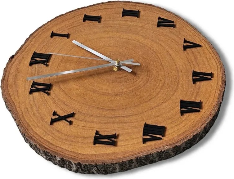 SENTOP | Ceas de perete din lemn cu cifre romane – aspect de lemn natural | KORRO