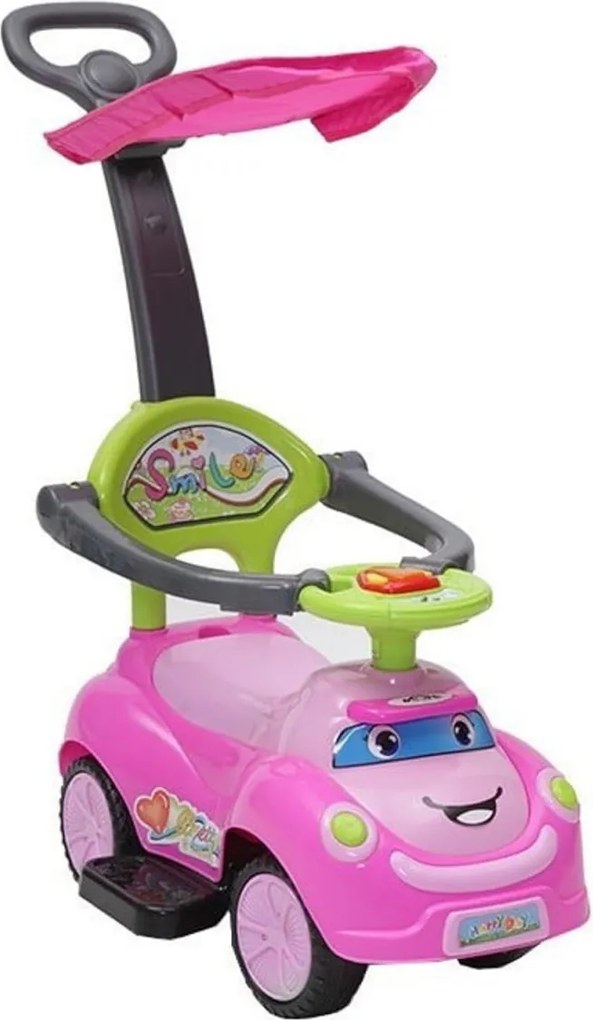 Masinuta copii si bebe NOVOKIDS™ Cartoon Smile , Cu melodii si lumini, Maner de impins pentru parinti detasabil, copertina de protectie detasabila,