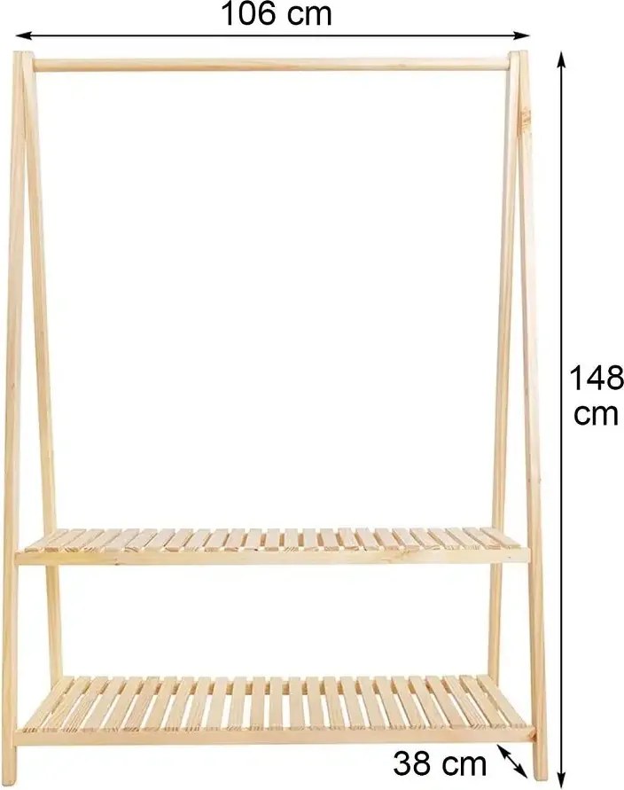 Suport pentru umerase,pantofar,2 rafturi si din lemn masif,148 cm