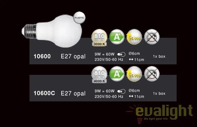 Bec E27 LED opal 60W,810Lm,3000K 10600 GL