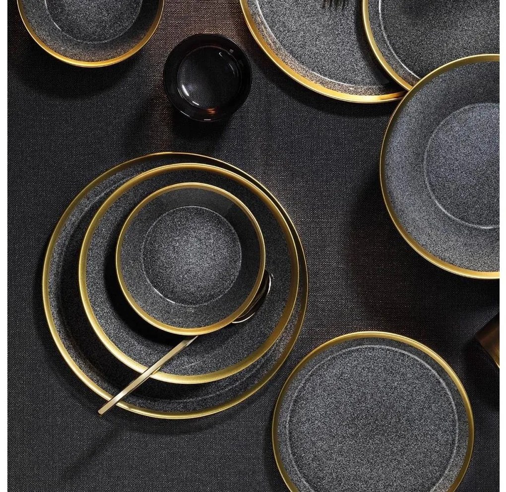 Set de masă 16 piese antracit/auriu/porțelan