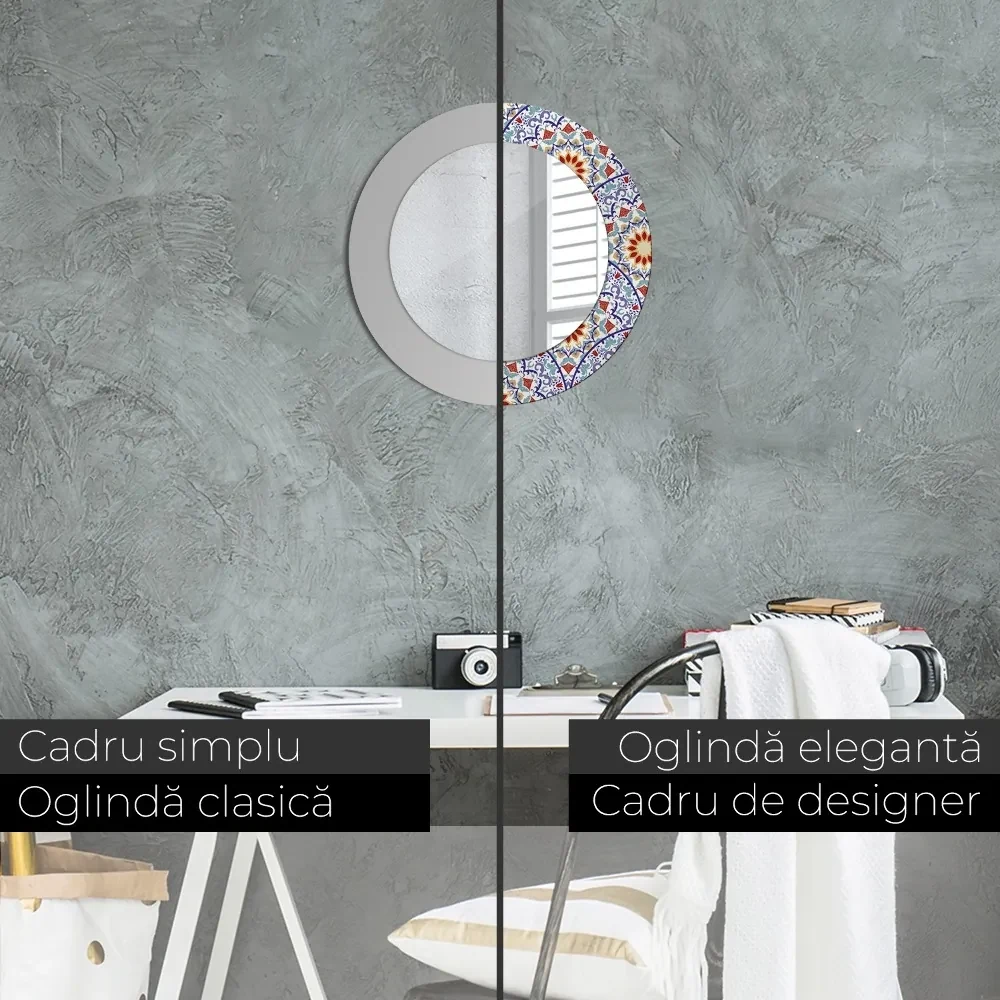 Oglinda rotunda imprimata Compoziție colorată orientală