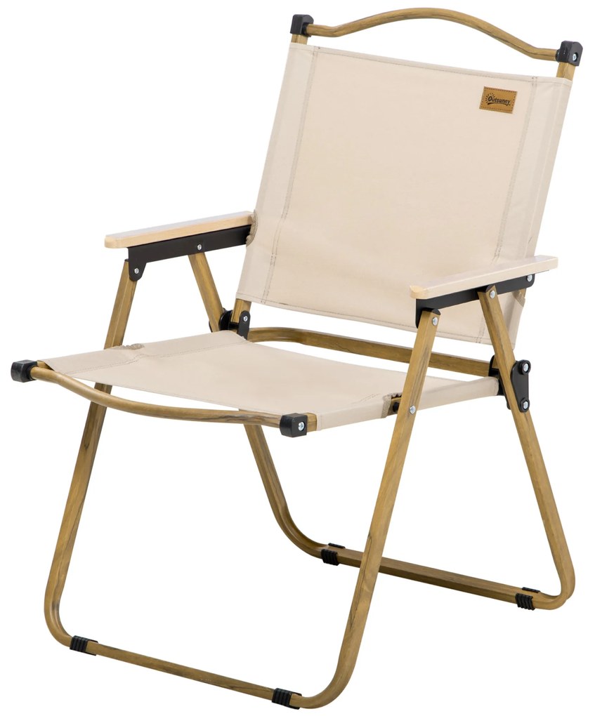 Outsunny Scaun de camping scaun de pescuit pliabil cu brate tesatura Oxford si structura otel 54 x 59 x 78 cm Kaki | Aosom Romania