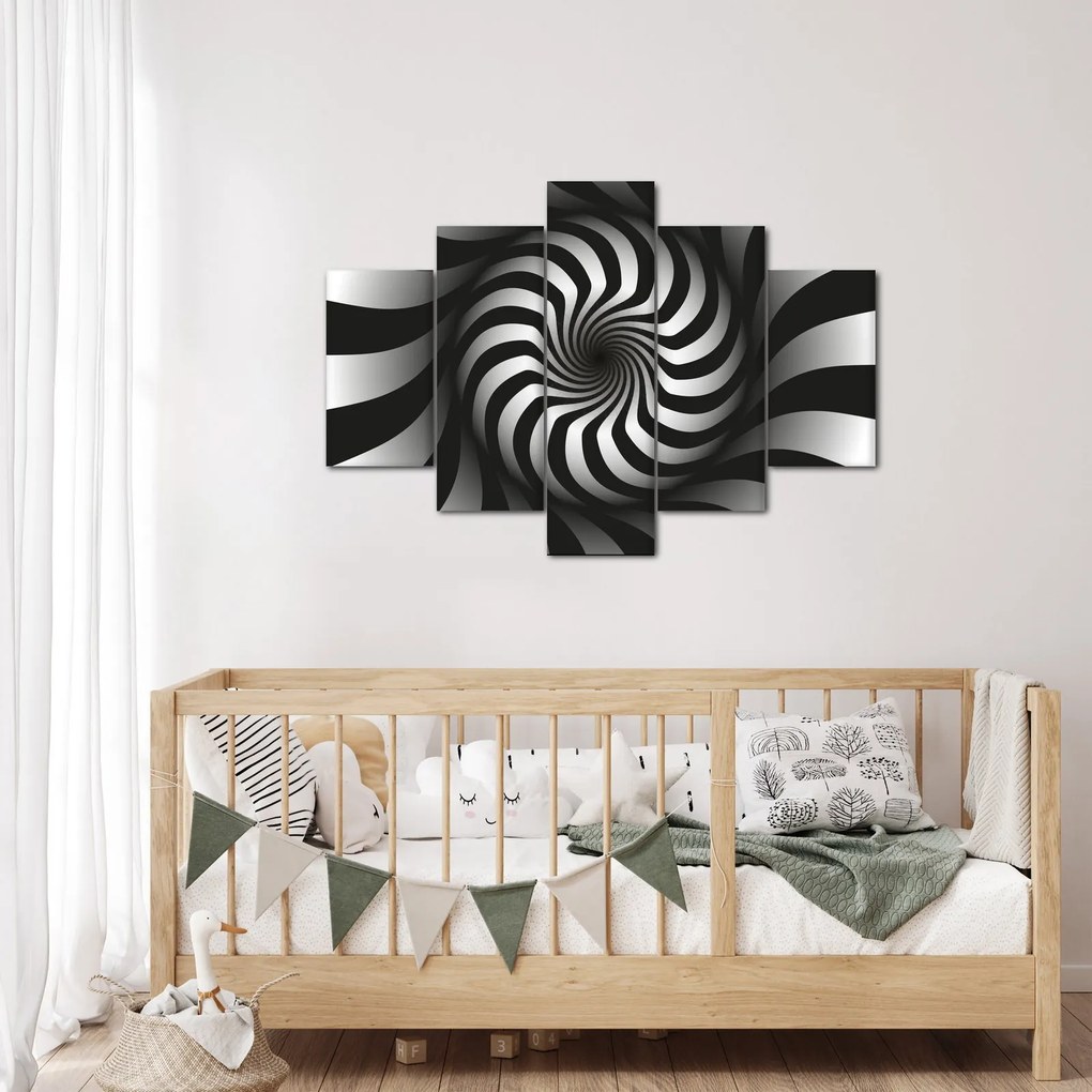 Tablou abstract cu spirala alb neagră (150x105 cm)