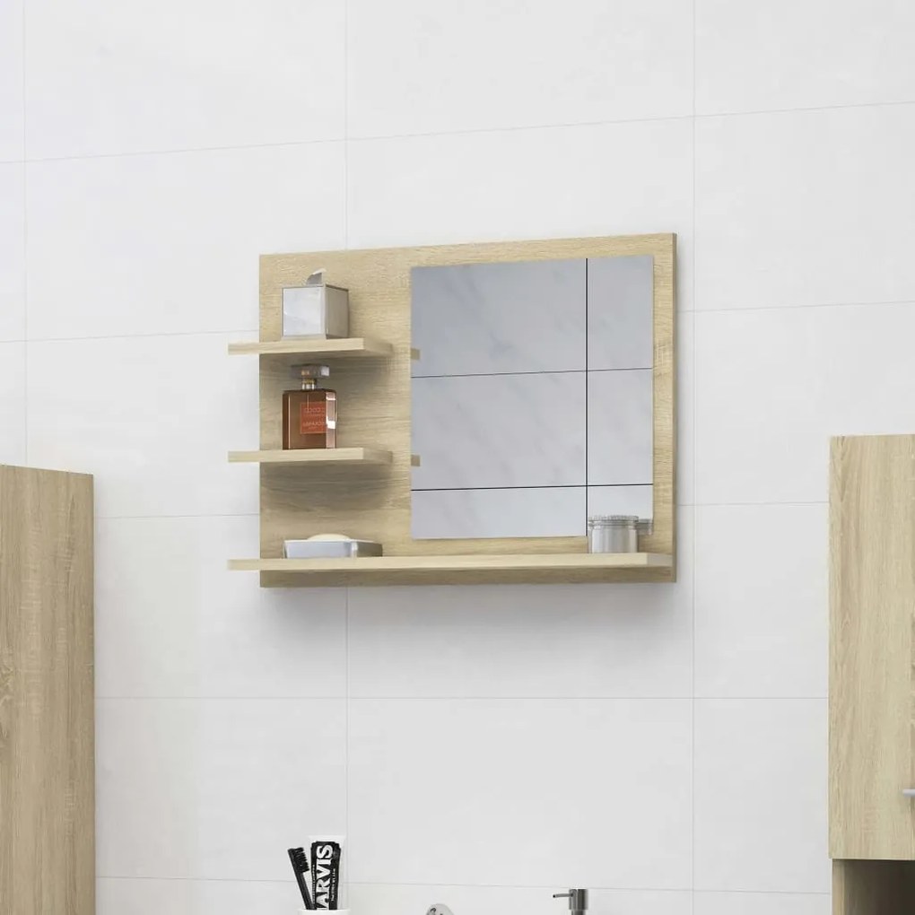 805009 vidaXL Oglindă de baie, stejar Sonoma, 60 x 10,5 x 45 cm, PAL