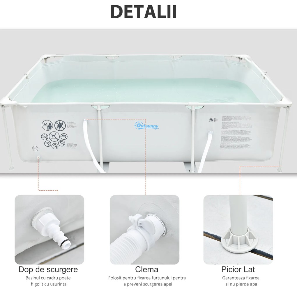 Outsunny Piscină de Grădină cu Filtru din Oțel/PVC 292x190x75cm Gri Spațioasă și Rezistentă Ideală pentru Relaxare în Familie | Aosom Romania