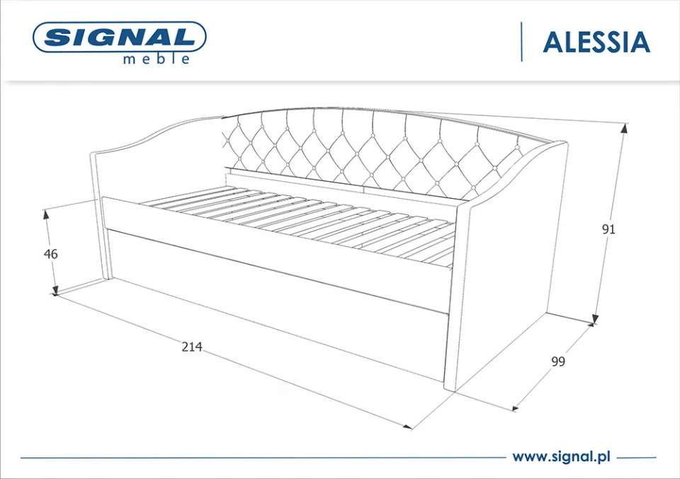 Canapea extensibila gri din lemn de stejar si poliester 90x200 cm Alessia Signal Meble