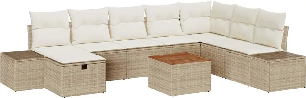 vidaXL Set de canapele pentru grădină cu pernă 9 pcs Bej Rattan poli