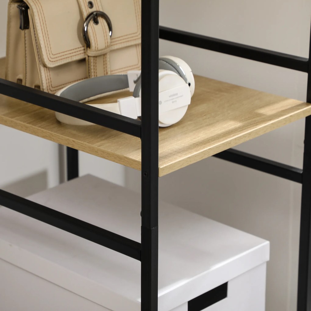 HOMCOM Penderie suport pentru haine de stil industrial din metal cu grindă și 4 rafturi, dim. 100L x 46L x 170,5H cm | Aosom Romania