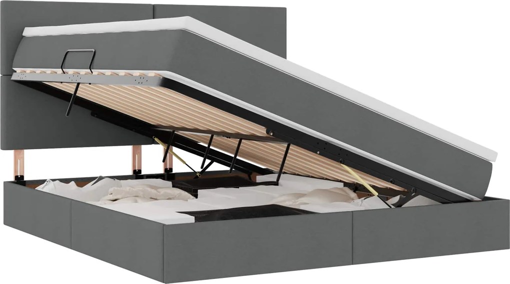vidaXL Pat cu saltea și LED cu led Gri închis 180 x 200 cm Poliester