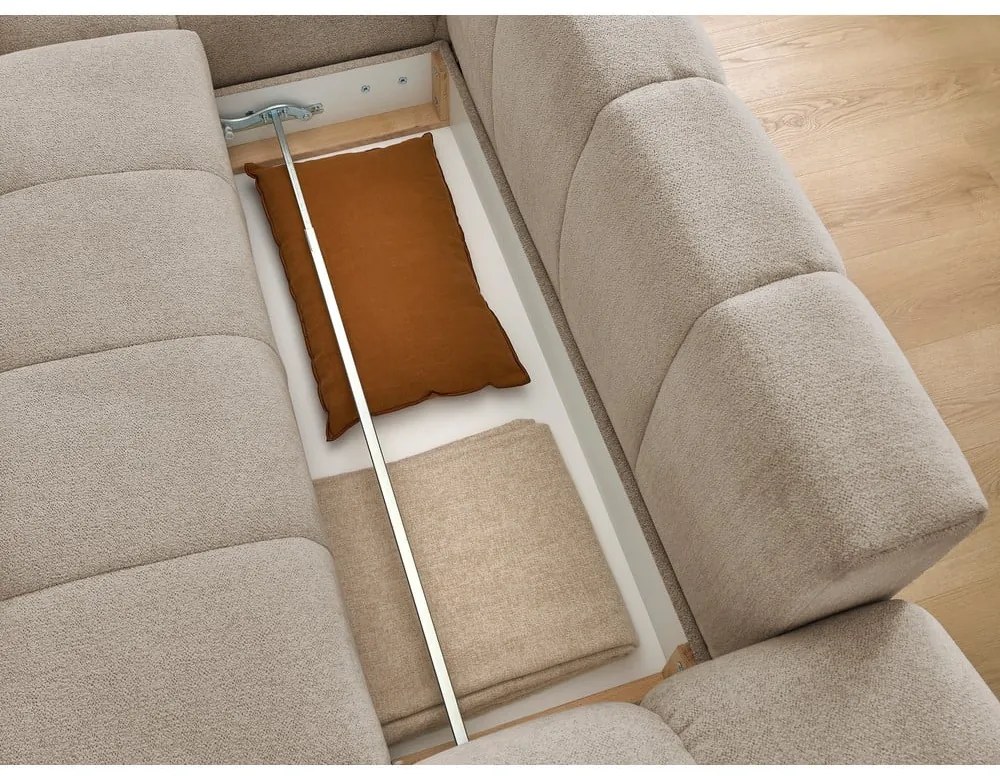 Colțar taupe extensibil/cu spațiu de depozitare cu tapițerie din chenille (cu colț pe partea stângă/cu șezlong) Everest – Bobochic Paris