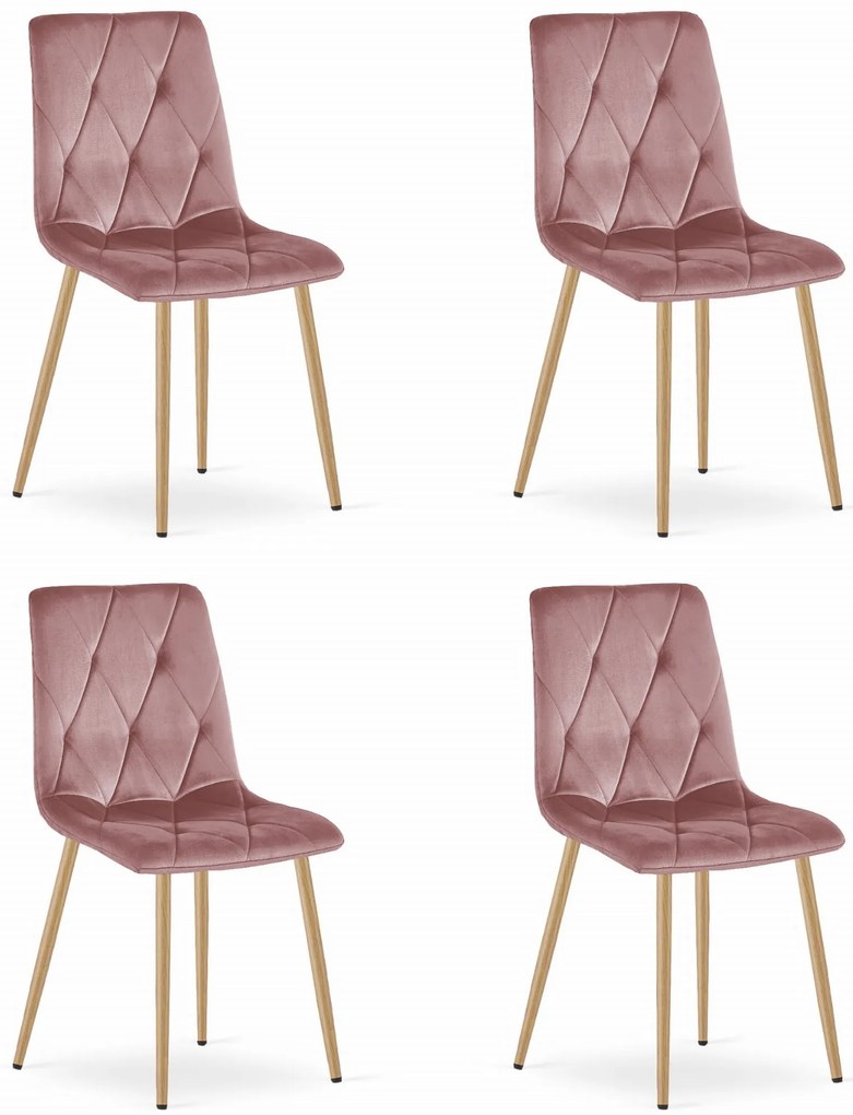Set Scaune 4 Bucatarie/Dining Fido Picioare Finisaj Lemn, Catifea Roz