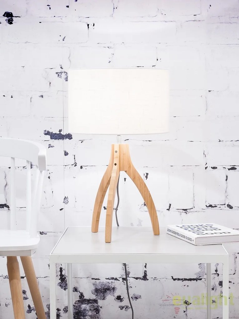 Lampa de masa cu trepied, realizata din materiale naturale, durabile si ecologice, Annapurna alb