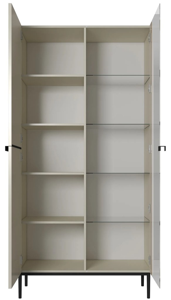 Vitrina Nicole 100 cm cu fata canelata - cashmir / picioare negre