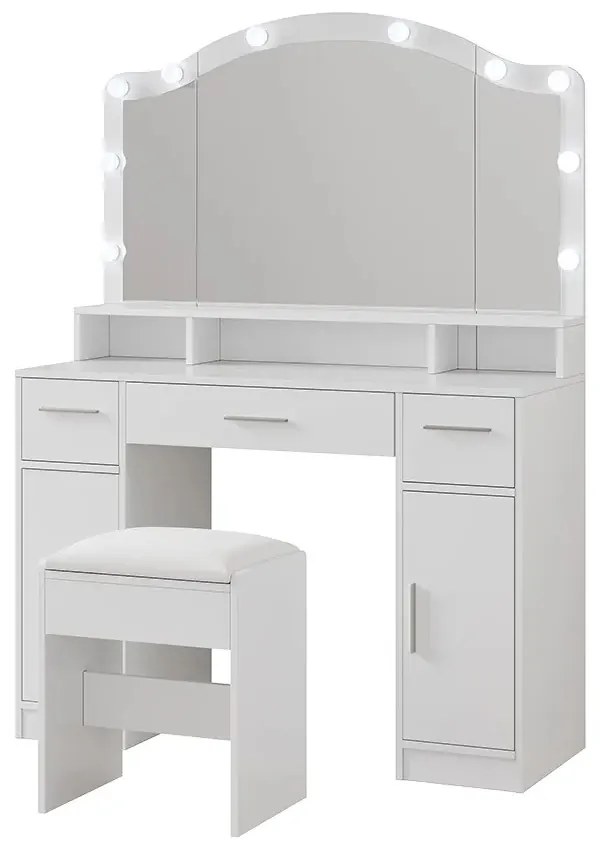 SEA809 - Set Masa toaleta 110 cm, cosmetica, machiaj, oglinda cu LED, masuta vanity cu scaun tapitat - Alb