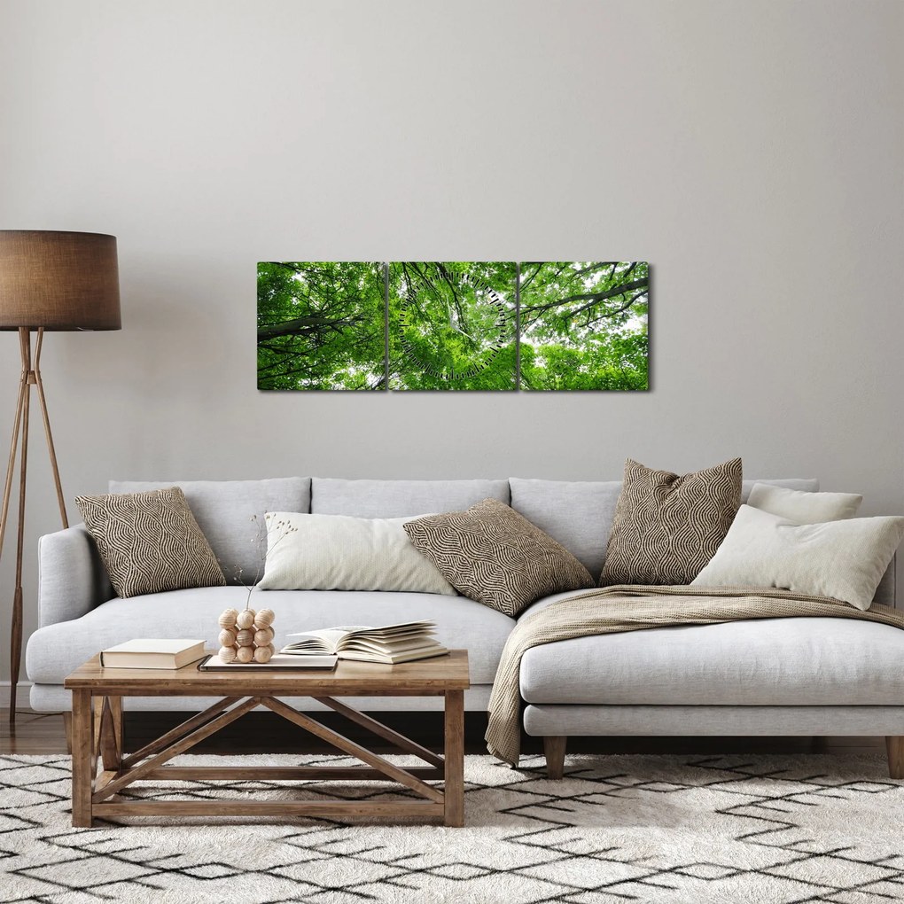 Tablou - privire în coroanele pomilor (cu ceas) (90x30 cm)