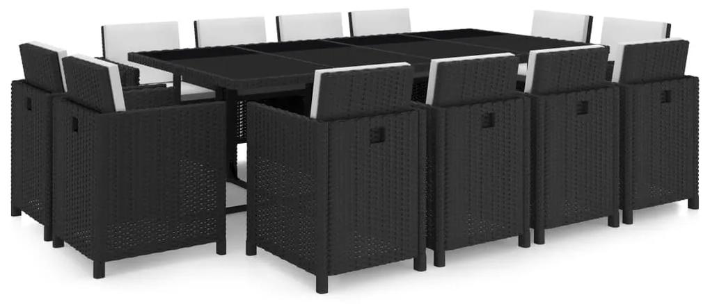 42551 vidaXL Set mobilier de exterior cu perne, 13 piese, negru, poliratan