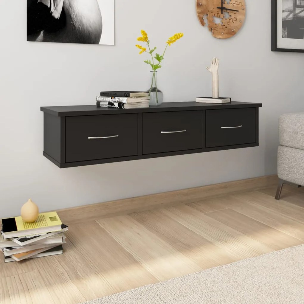 vidaXL Dulap de perete cu sertare, negru 88x26x18,5 cm lemn prelucrat