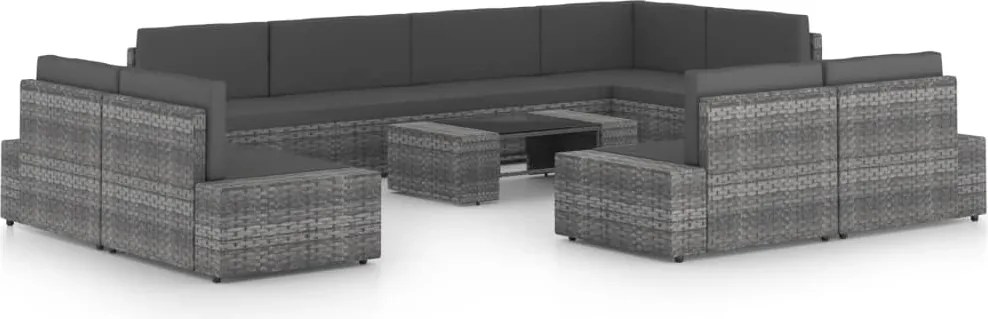 vidaXL Set mobilier de grădină cu perne, 10 piese, gri, poliratan