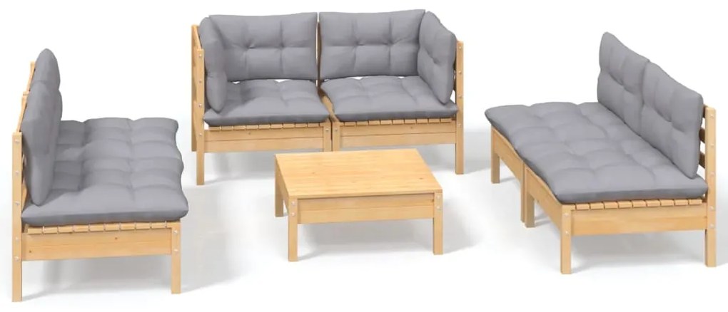 3096213 vidaXL Set mobilier grădină cu perne gri, 7 piese, lemn masiv de pin