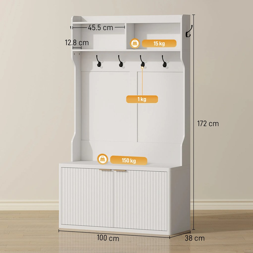 HOMCOM Cuier pantofar 4 în 1 cuier modern cu raft deschis pentru hol intrare dormitor 100x38x172 cm Alb | Aosom Romania