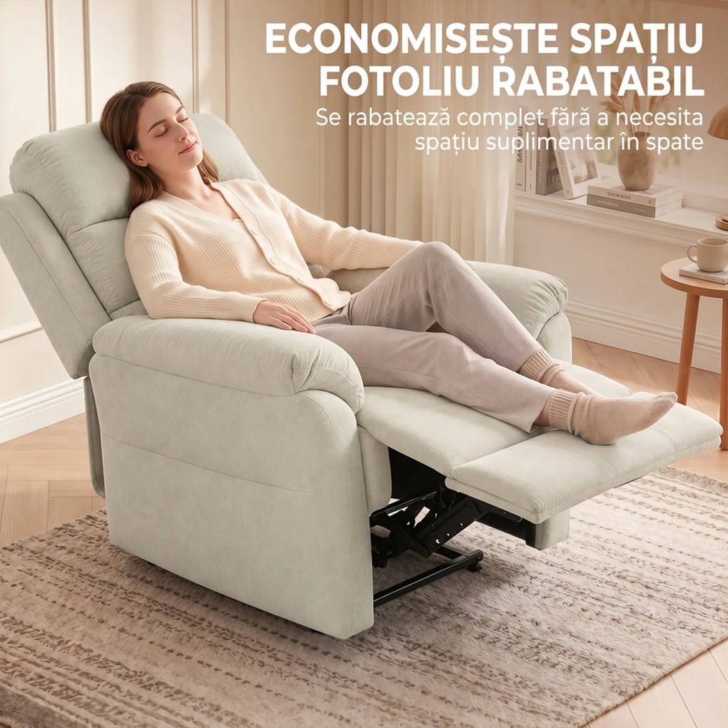 HOMCOM Fotoliu Reclinabil Manual Compact cu Suport pentru Picioare, Catifea Crem | Aosom Romania