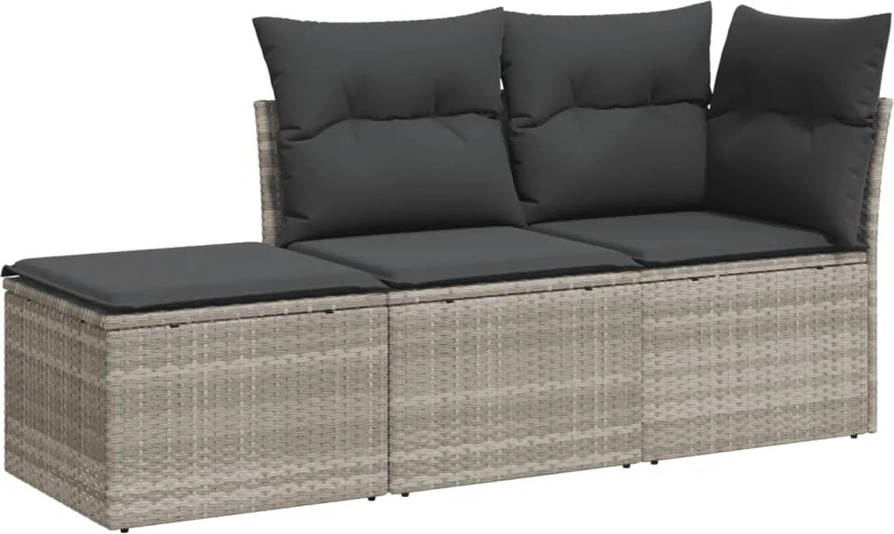 vidaXL Set canapele de grădină cu perne, 3 piese gri deschis poliratan