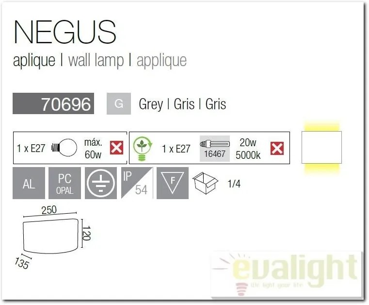 Aplica de perete exterior IP54 Negus 70696