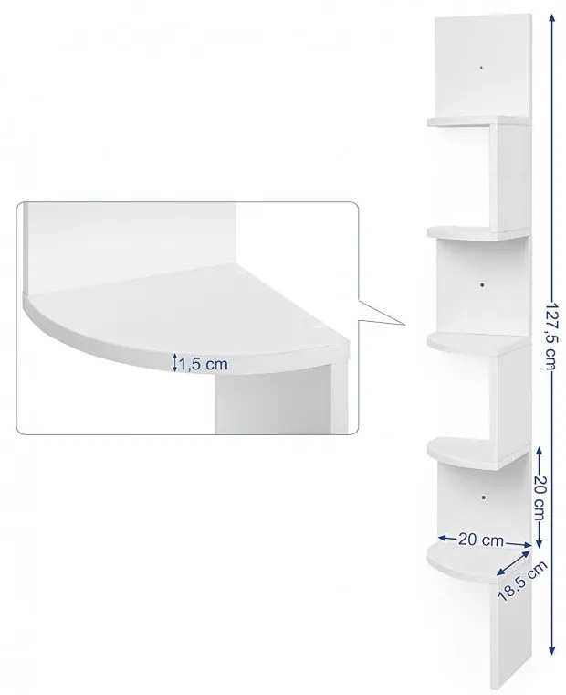 Raft de colt Vasagle, Alb 20x20x127.5cm