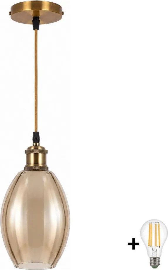 BRILAGI-LED Lustră suspendată pe cablu RETRO GLASS 1xE27/60W/230V Ø 17 cm auriu/bej fumuriu