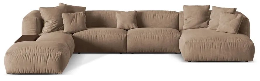 Colțar modular maro deschis cu tapițerie din catifea (cu colț pe partea stângă/în formă de "U") Martina – Micadoni